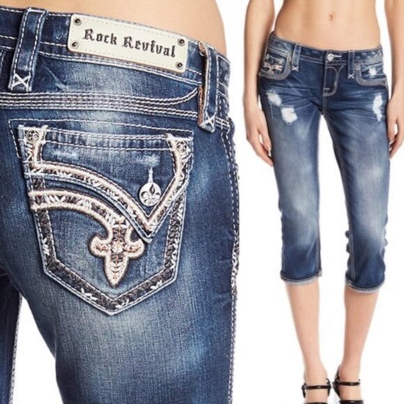 NWT Rock Revival Dark Capri Cropped ALEXIA Jeans Jeans